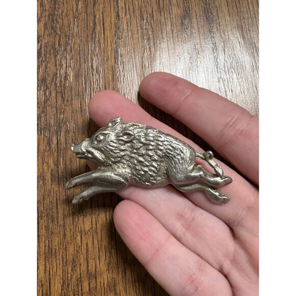 Vintage Silver Tone Wild Boar Brooch Pin Animal Pig - Picture 9 of 9